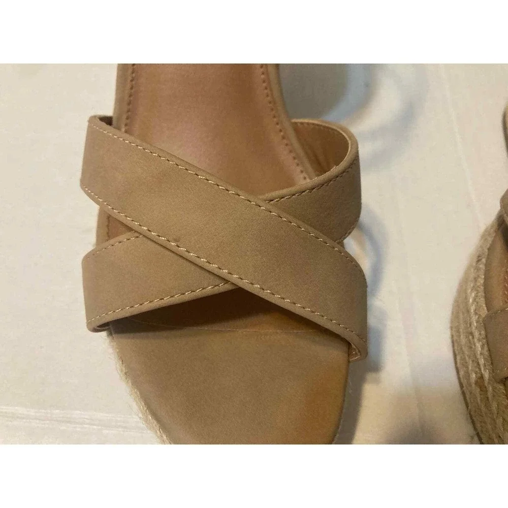 Womens Espadrille Wedge Sandals Ankle Strap Criss Cross Beige Size‎ 10